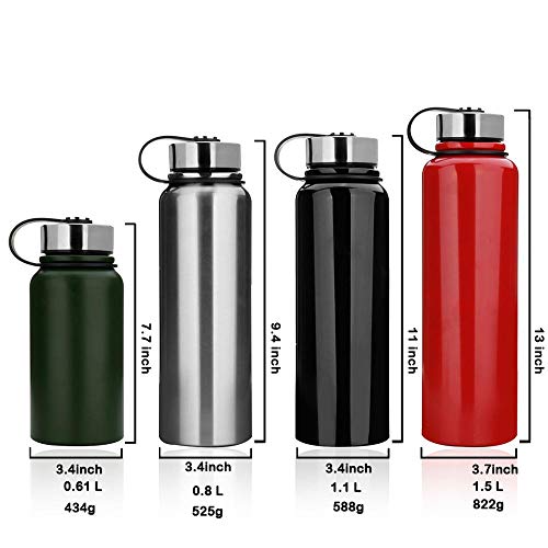YYW - Botella térmica de acero inoxidable de 1,5 litros, aislada al vacío, termo de acero inoxidable, antigoteo, botella de agua, botella deportiva, botella aislante de doble pared para el deporte