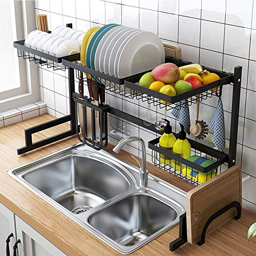 YZ-YUAN Exquisito Estante para secar Platos, Material de Acero Inoxidable 304, Kit de Accesorios, diseño Que Ahorra Espacio, diseño práctico y reflexivo de Cocina, para encimera