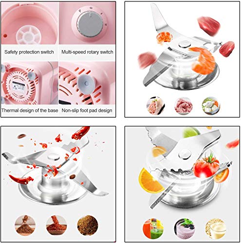 YZHM batidora batidora multifuncional 22000 RPM, 3 tazas, juego de 8 piezas, batidora batidora batidora para batidos, exprimidor, trituración de hielo, especias, 250 W, rosa, rosa y rosa
