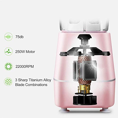 YZHM batidora batidora multifuncional 22000 RPM, 3 tazas, juego de 8 piezas, batidora batidora batidora para batidos, exprimidor, trituración de hielo, especias, 250 W, rosa, rosa y rosa