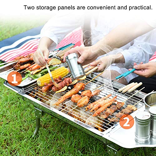 ZA Parrilla plegable para acampar, parrilla de mesa Portátil Plegable Estufa pequeña y liviana Pequeña parrilla de barbacoa de carbón de leña Acero inoxidable para cocinar al aire libre Senderismo Pic