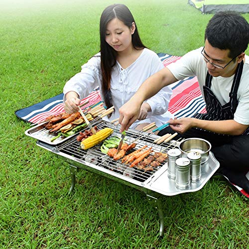 ZA Parrilla plegable para acampar, parrilla de mesa Portátil Plegable Estufa pequeña y liviana Pequeña parrilla de barbacoa de carbón de leña Acero inoxidable para cocinar al aire libre Senderismo Pic