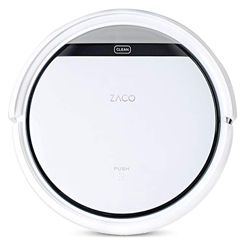 ZACO V3sPro - Robot Aspirador con 4 Modos de Limpieza, fácil manejo y programación con el Mando a Distancia, Especial para Pisos Duros y la Limpieza de pelos de Mascotas, Color Blanco Nieve