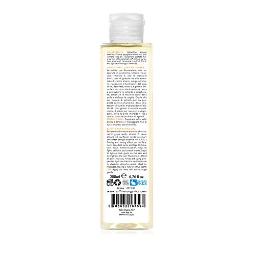 Zaffiro Organica Aceite Corporal BIO Anticelulitis Drenante Quema grasa con Vitamina C aceite esencial de Romero, Aceite de Limón y Semilla de Uva • Natural ✓ Hidratante Reafirmante Antiestrias 200ml