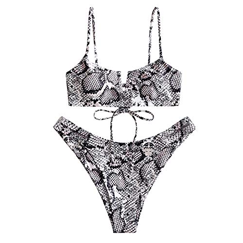 ZAFUL - Bikini para mujer, con tirantes en V, con diseño de leopardo Multi-d M