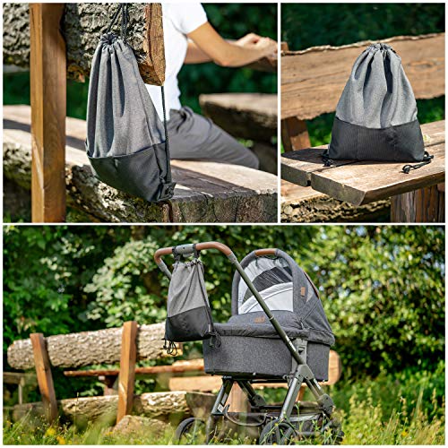Zamboo Bolsa Ligera Silla de paseo - Bolso Panera Universal/Organizador Carrito con ganchos - Pequeño bolso cambiador/Mochila para pañales - Gris Negro Mochila para pañales - Gris Negro
