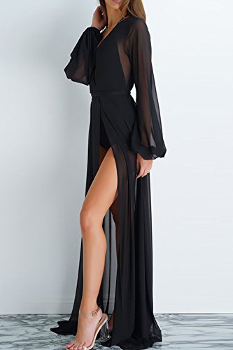 Zamtapary Mujeres Kimono Cardigan Largo Maxi De Gasa Vestido De Traje De Baño Bikini Cover Up Playa Vestido Negro M