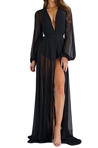 Zamtapary Mujeres Kimono Cardigan Largo Maxi De Gasa Vestido De Traje De Baño Bikini Cover Up Playa Vestido Negro M