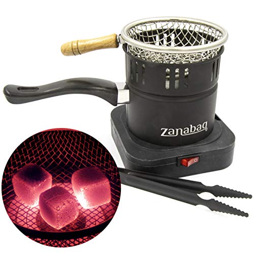 Zanabaq - Hornillo Eléctrico Cachimba Shisha – Cocina Hornillo Electrico con canasta de carbón, incluye pinzas - encender rápidamente el carbón