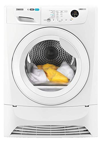 Zanussi ZDH8333W1 Secadora con Bomba de Calor de Libre Instalación, 8 Kg, Programa Antiarrugas, Tambor XXL, Puerta XXL, Filtro EcoFlow, Display LCD, Inicio Diferido, Función Autorreverse, Blanco, A+