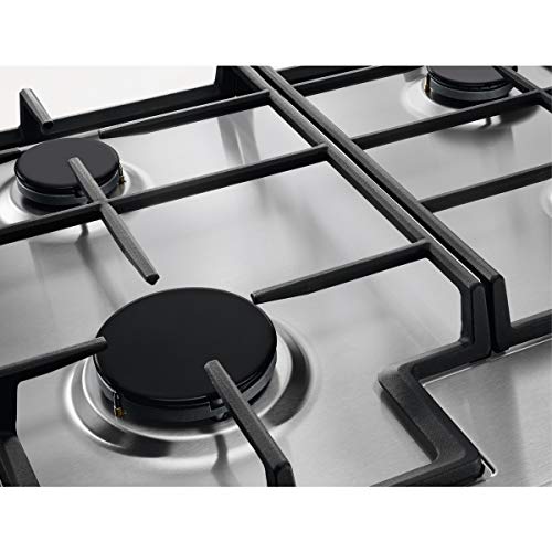 Zanussi ZGH66424XS Placa de gas, 4 fuegos, Mandos frontales, Quemador Wok, Calor Instantaneo, Entendido electrónico, Parrillas hierro fundido, Termopar de Seguridad, Antihuella, Inox, 60 cm