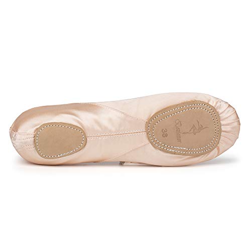 Zapatillas de Ballet Suela Partida Satín Zapatos de Danza y Gimnasia con Cinta para Niñas y Adultos 38 EU