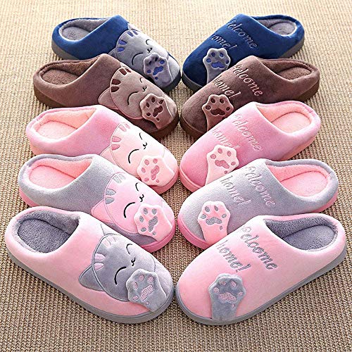 Zapatillas De Estar por Casa Mujer Invierno Unisex-Adulto Zapatillas con Forro De Felpa Suela Dura-CóModas Dibujos Animados Gato Antideslizante CáLido Interior Dormitorio Zapatos De Piso para Hombre