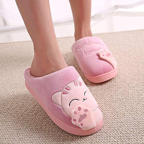 Zapatillas De Estar por Casa Mujer Invierno Unisex-Adulto Zapatillas con Forro De Felpa Suela Dura-CóModas Dibujos Animados Gato Antideslizante CáLido Interior Dormitorio Zapatos De Piso para Hombre
