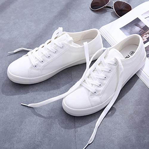 Zapatillas de Mujer Primavera y otoño Lona Moda Color sólido Cordones Zapatos Casuales cómodos Zapatos Deportivos al Aire Libre de Fondo Plano