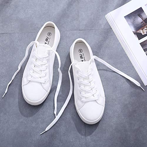 Zapatillas de Mujer Primavera y otoño Lona Moda Color sólido Cordones Zapatos Casuales cómodos Zapatos Deportivos al Aire Libre de Fondo Plano