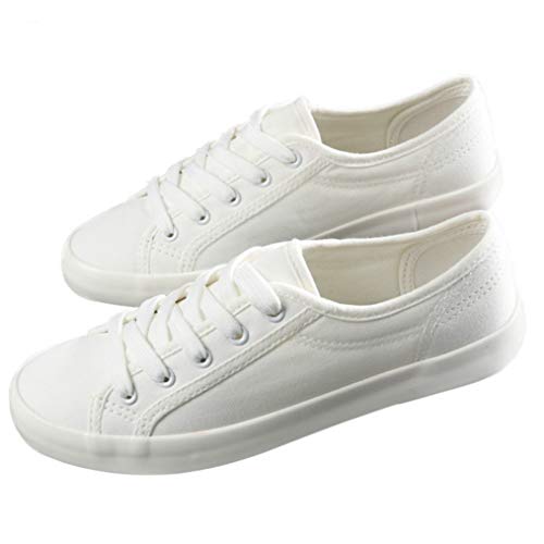 Zapatillas de Mujer Primavera y otoño Lona Moda Color sólido Cordones Zapatos Casuales cómodos Zapatos Deportivos al Aire Libre de Fondo Plano