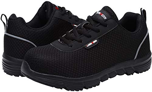 Zapatillas de Seguridad Mujer L8038 S1 SRC Zapatos de Trabajo con Punta de Acero Ultra Liviano Suave y cómodo Transpirable Antideslizante(36 EU,Negro Oscuro)