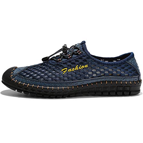 Zapatos de agua planos para hombres, zapatos de senderismo de verano, puntera anticolisión, transpirables y resistentes al desgaste, adecuados para nadar en la playa al aire libre,Azul,48