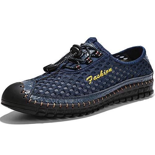 Zapatos de agua planos para hombres, zapatos de senderismo de verano, puntera anticolisión, transpirables y resistentes al desgaste, adecuados para nadar en la playa al aire libre,Azul,48