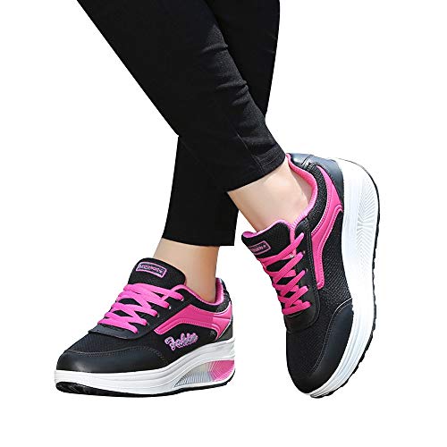 Zapatos Mujer Planas,VECDY2019 Moda Zapatillas Mujer Malla Zapatos De Aumento De Fondo Zapatos De Balanceo Suave Zapatillas De Deporte Antideslizante Cómodo Zapatos Ligero Running Zapatos(Negro,35)