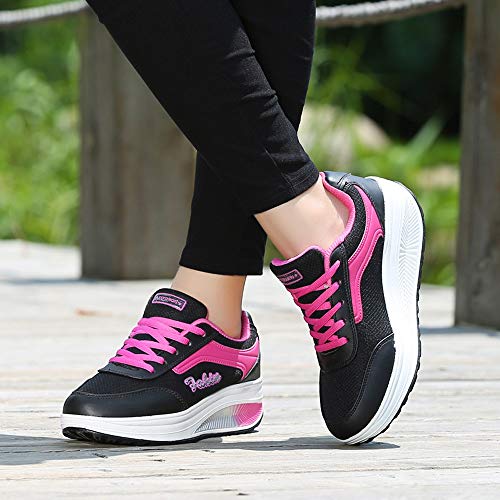 Zapatos Mujer Planas,VECDY2019 Moda Zapatillas Mujer Malla Zapatos De Aumento De Fondo Zapatos De Balanceo Suave Zapatillas De Deporte Antideslizante Cómodo Zapatos Ligero Running Zapatos(Negro,35)