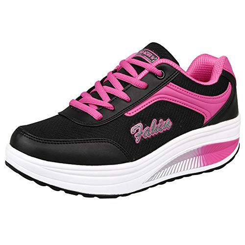 Zapatos Mujer Planas,VECDY2019 Moda Zapatillas Mujer Malla Zapatos De Aumento De Fondo Zapatos De Balanceo Suave Zapatillas De Deporte Antideslizante Cómodo Zapatos Ligero Running Zapatos(Negro,35)