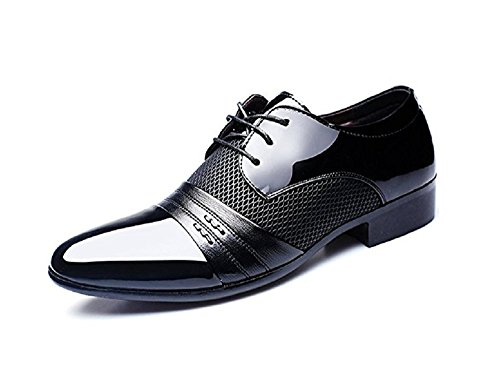 Zapatos Oxford Hombre, Cuero Derby Vestir Cordones Calzado Boda Brogue Verano Negocios Moda Uniforme Negro Marron Rojo 38-48 BK47