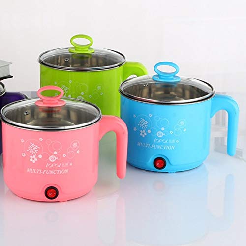 Zcm Dormitorio estudiantil Olla Acero 1.8L Linda 450W multifunción Cocina eléctrica Inoxidable Vapor Olla Caliente Fideos Ollas for cocinar arroz cocido al Vapor Huevos Pan Sopa Ollas (Color : Green)