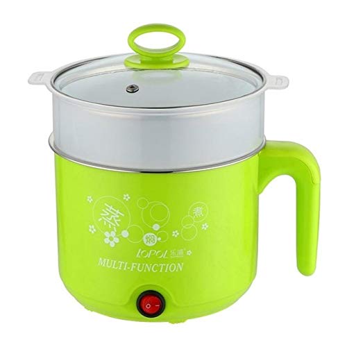 Zcm Dormitorio estudiantil Olla Acero 1.8L Linda 450W multifunción Cocina eléctrica Inoxidable Vapor Olla Caliente Fideos Ollas for cocinar arroz cocido al Vapor Huevos Pan Sopa Ollas (Color : Green)