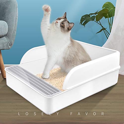 ZCY Grande Abierto Cernido Arena para Gatos, Prevención De Salpicaduras, Caja De Arena para Gatos con Cucharón, Blanco CLT1002 (Size : S)
