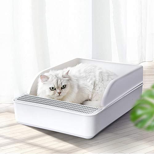 ZCY Grande Abierto Cernido Arena para Gatos, Prevención De Salpicaduras, Caja De Arena para Gatos con Cucharón, Blanco CLT1002 (Size : S)