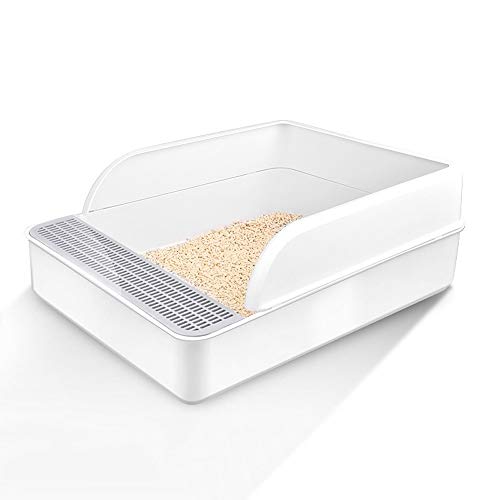 ZCY Grande Abierto Cernido Arena para Gatos, Prevención De Salpicaduras, Caja De Arena para Gatos con Cucharón, Blanco CLT1002 (Size : S)