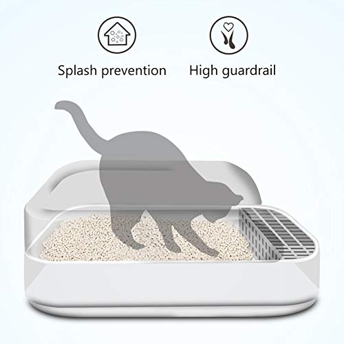 ZCY Grande Abierto Cernido Arena para Gatos, Prevención De Salpicaduras, Caja De Arena para Gatos con Cucharón, Blanco CLT1002 (Size : S)