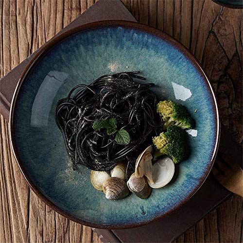 zdw Vajilla, herramientas para comer Plato de estrella Plato de cerámica Plato hondo Plato de sopa Plato de gres Plato de pasta Plato de ensalada 8.5 pulgadas azul