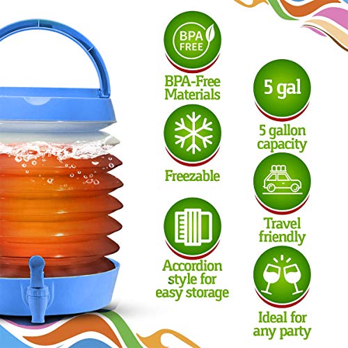 Zeeanker cubo plegable camping,Dispensador de Cerveza,Bebidas Drink Dispenser,Bidón plástico 5.5LT con Grifo,Adecuado para Reuniones al Aire Libre, Campamentos,Fiestas de Cumpleaños, viajes (Azul)