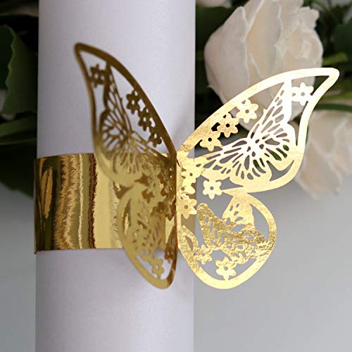ZEEREE 30 Piezas de Anillo de Toalla de Papel Dorado Hebilla de servilleta de Corte de Mariposa para decoración de Bodas/cumpleaños/Banquetes/etc.
