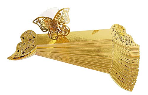 ZEEREE 30 Piezas de Anillo de Toalla de Papel Dorado Hebilla de servilleta de Corte de Mariposa para decoración de Bodas/cumpleaños/Banquetes/etc.