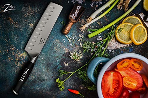 Zelite Infinity Cuchillo Chef Nakiri 18 cm – Utensilios Cocina Serie Comfort-Pro – Acero Inoxidable Alemán de Alto Contenido en Carbono, Cuchillos Cocina Afilado de Navaja, Filo Granton