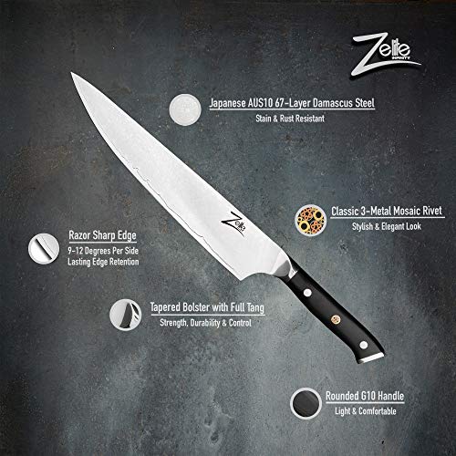 Zelite Infinity Cuchillos Cocina de 25 cm –- Cuchillo de Chef - Utensilios Cocina Serie Alpha-Royal – Acero de Damasco Japonés AUS-10 de 67 capas – Afilado de Navaja, Excelente Consis-tencia de corte