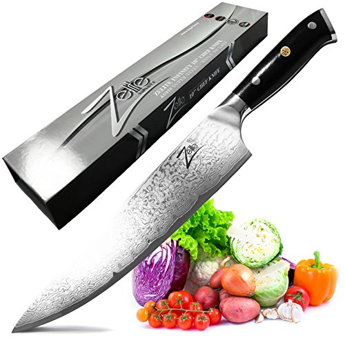 Zelite Infinity Cuchillos Cocina de 25 cm –- Cuchillo de Chef - Utensilios Cocina Serie Alpha-Royal – Acero de Damasco Japonés AUS-10 de 67 capas – Afilado de Navaja, Excelente Consis-tencia de corte