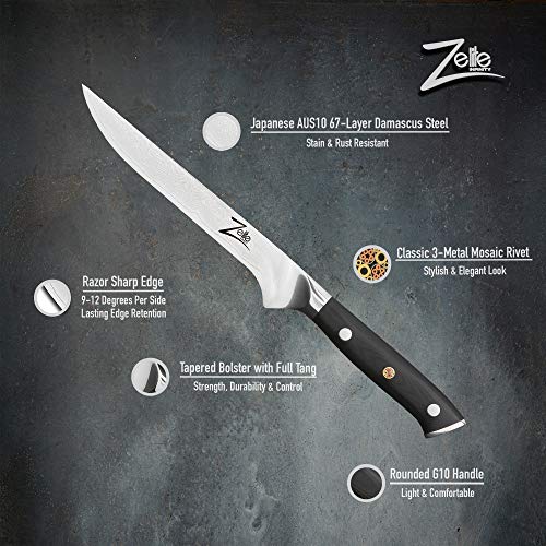 Zelite Infinity Cuchillos Cocina, Deshuesador de 15 cm – Utensilios cocina Serie Alpha-Royal – Acero de Damasco Japonés AUS-10 de 67 Capas – Afilado de Navaja, Excelente Consistencia de Corte