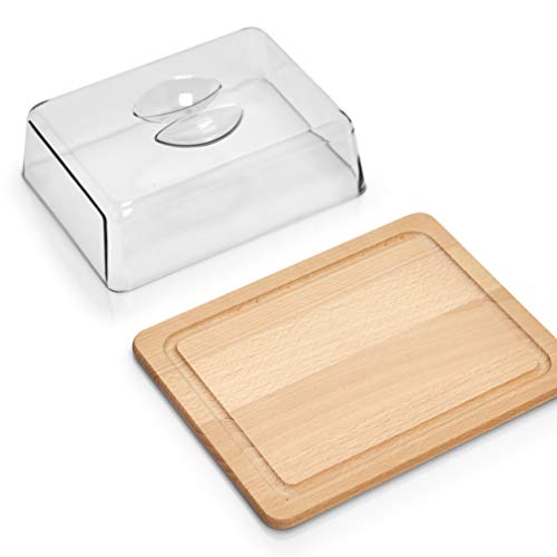Zeller 22028 - Tabla de cortar queso de madera de haya con campana de plástico transparente (25 x 20 x 8 cm)