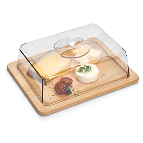 Zeller 22028 - Tabla de cortar queso de madera de haya con campana de plástico transparente (25 x 20 x 8 cm)