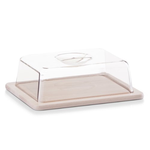Zeller 22028 - Tabla de cortar queso de madera de haya con campana de plástico transparente (25 x 20 x 8 cm)
