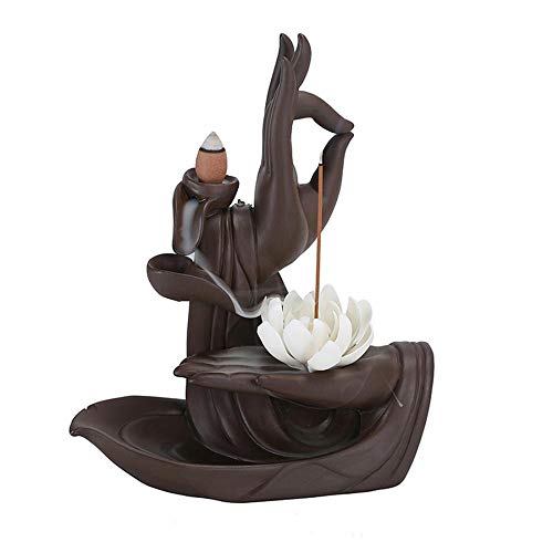 Zen Lotus - Quemador de incienso con 10 conos de incienso de reflujo de reflujo de cerámica, quemador de cono de incienso, Backflow Incense Burner