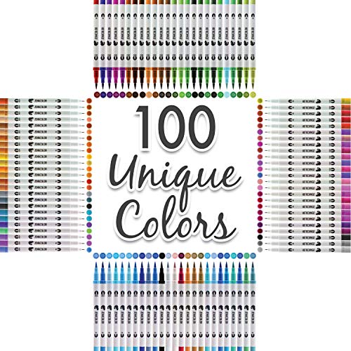 Zenacolor - Rotulador Doble Punta - 100 Colores Únicos y Vivos - Rotuladores Profesionales Fino (0,4mm) y Grueso (0,8mmm) - Caligrafía, Dibujo, Coloreado para Adultos y Niños, Mandalas