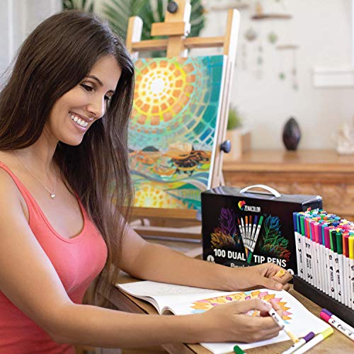 Zenacolor - Rotulador Doble Punta - 100 Colores Únicos y Vivos - Rotuladores Profesionales Fino (0,4mm) y Grueso (0,8mmm) - Caligrafía, Dibujo, Coloreado para Adultos y Niños, Mandalas