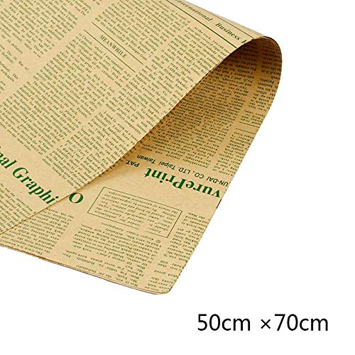 Zentto 40-45 hojas Kraft retro inglés periódico Papel de envoltura de flores Embalaje de regalo Floristería Bouquet Material (50x70cm)