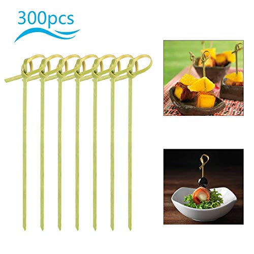 ZERHOK Decoración Madera cóctel 300pcs pincho bambú Palo Cocktail de Madera Natural sin Tinte y Diseno de Nudo en Punto para adornar cóctel y Insertar Frutas Comidas y Pan en Bares Cocina y Fiestas